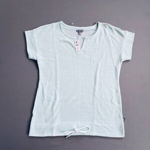 T by Talbots Textured Top Size XS Short Sleeve Light Green Cotton Drawstring NEW